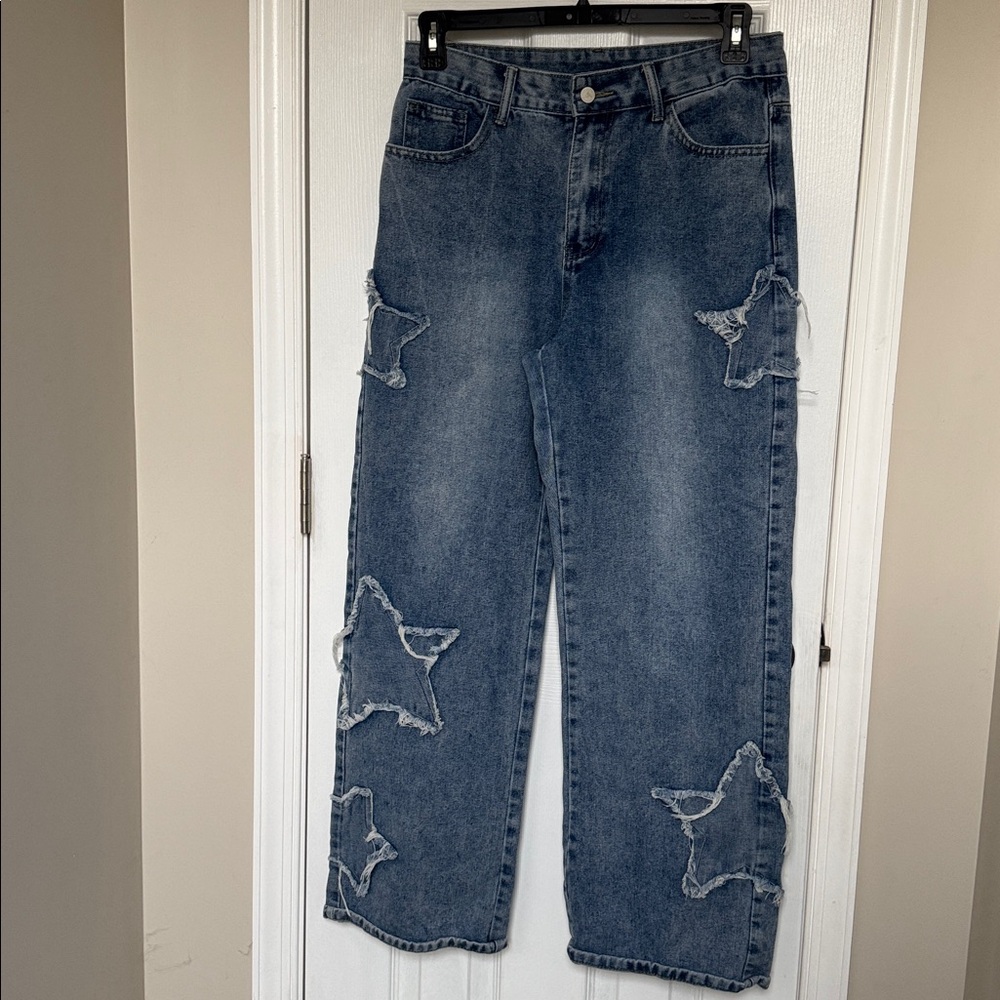 ROMWE Blue Jeans with Star Patches